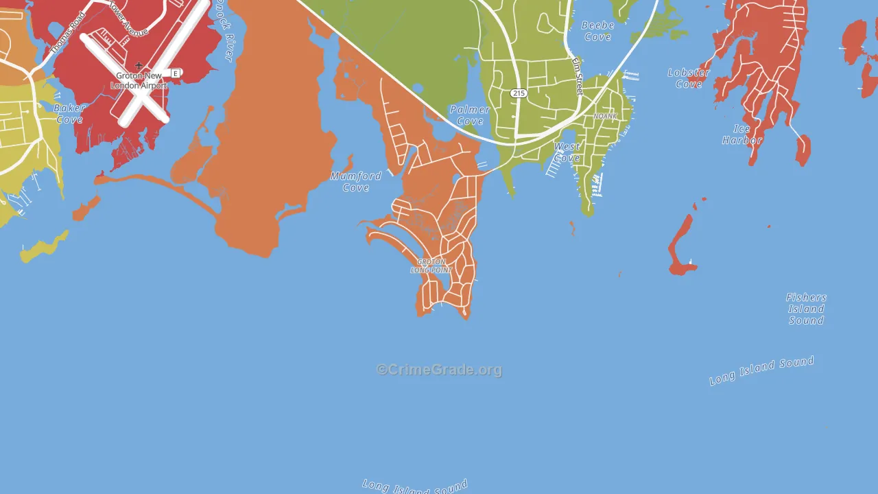 Groton Long Point, CT Map of Arson Rates