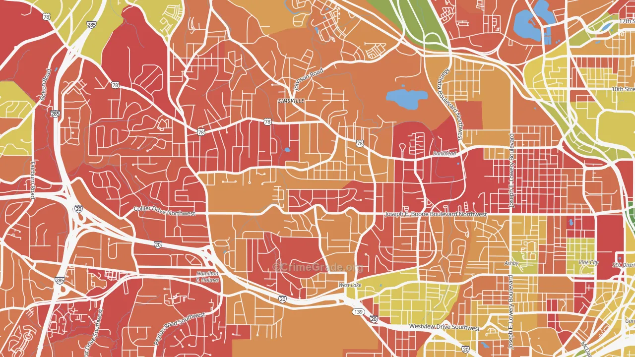 Grove Park, Atlanta, GA Map of Arson Rates
