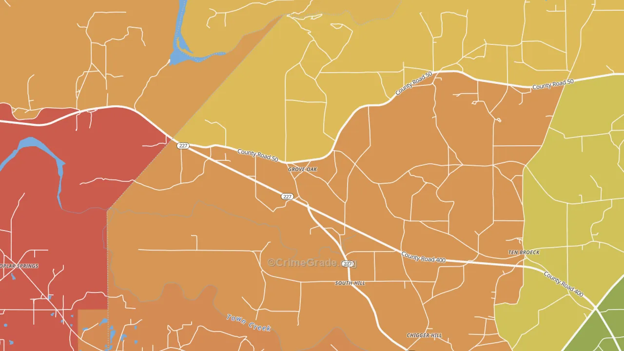 Groveoak, AL Map of Arson Rates