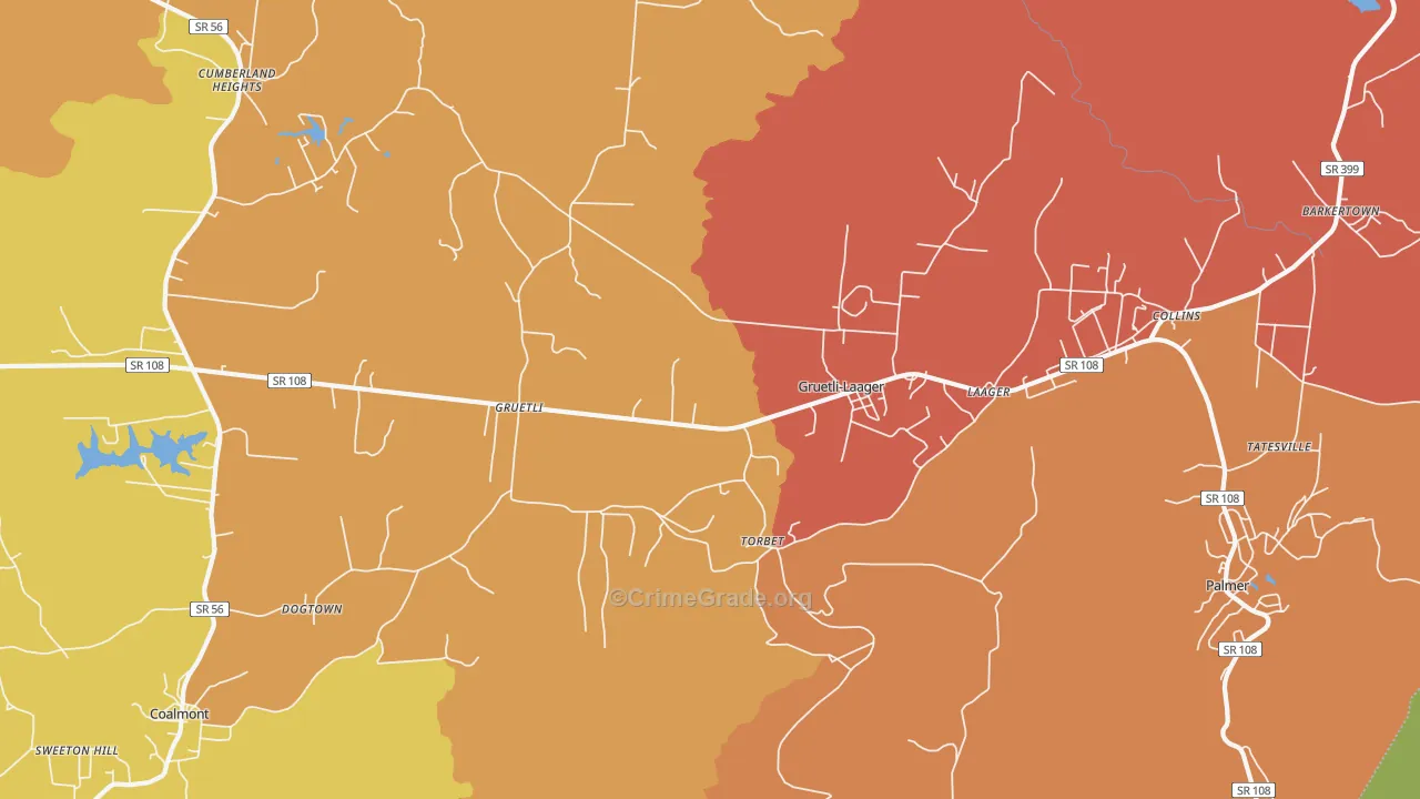 Gruetli-Laager, TN Map of Arson Rates