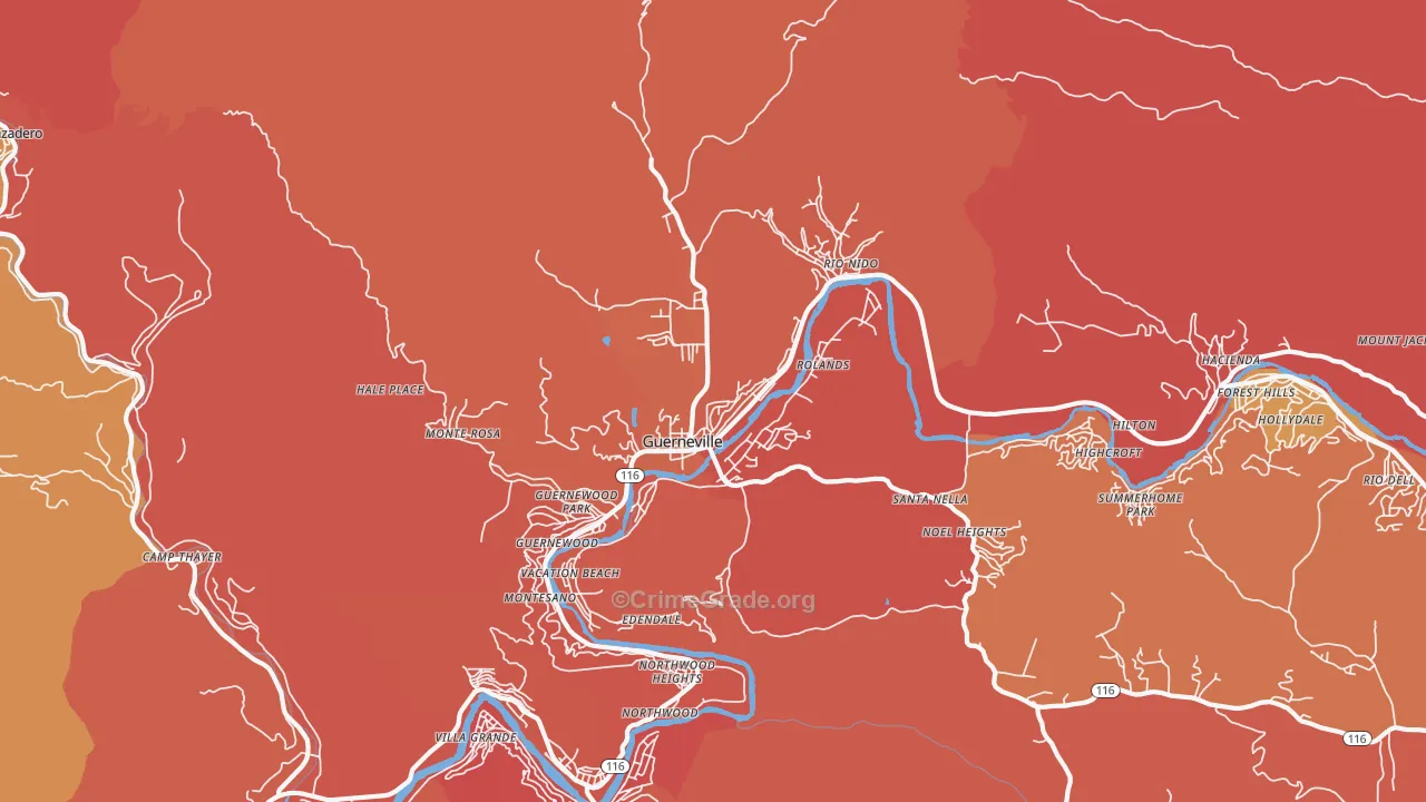 Guerneville, CA Map of Arson Rates