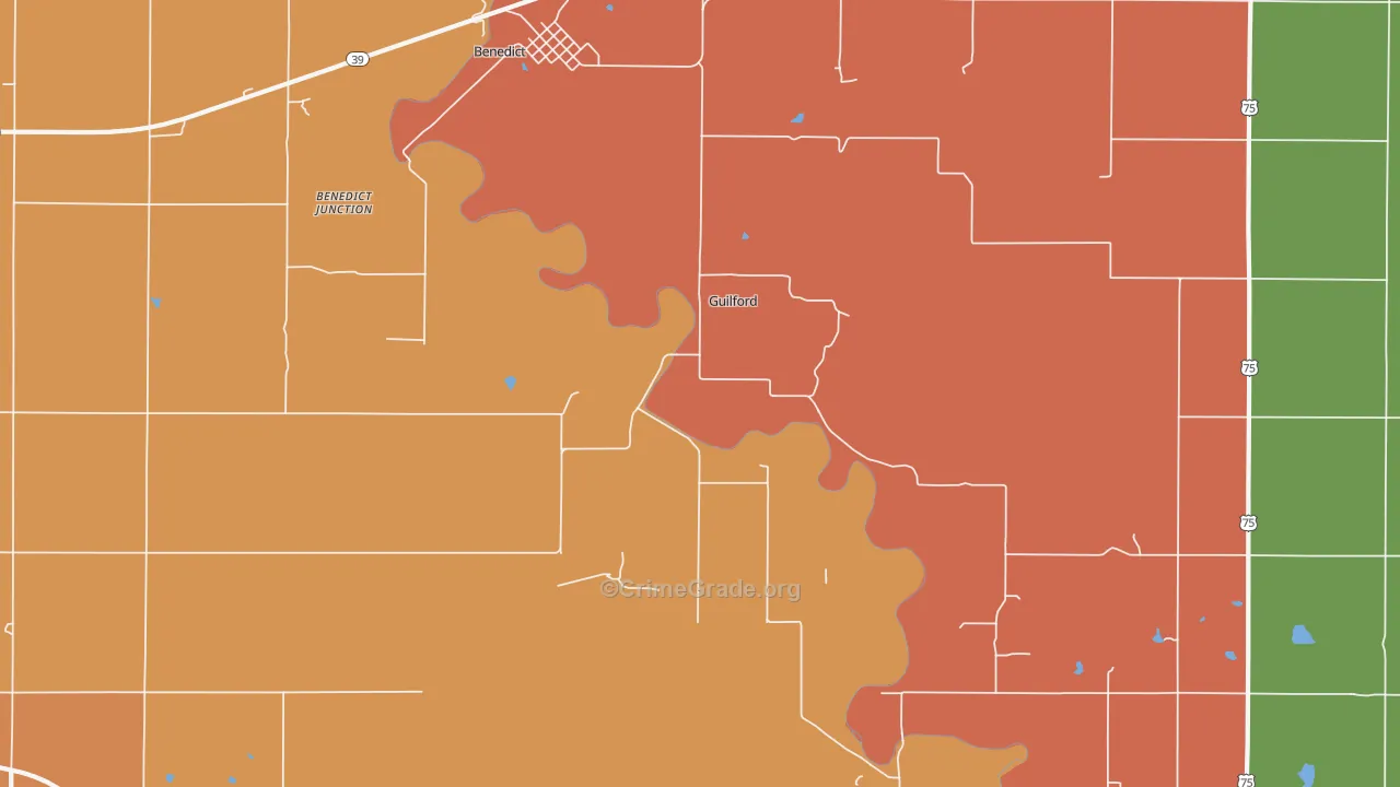 Guilford, KS Map of Arson Rates
