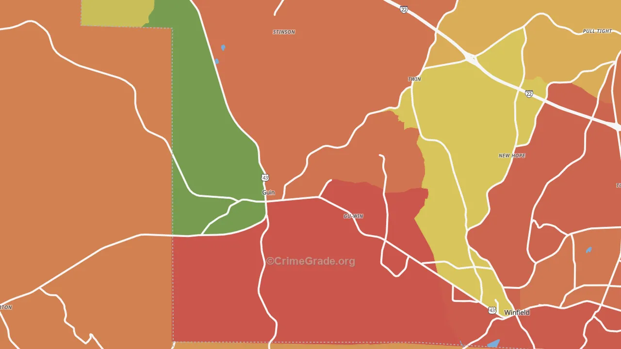 Guin, AL Map of Arson Rates