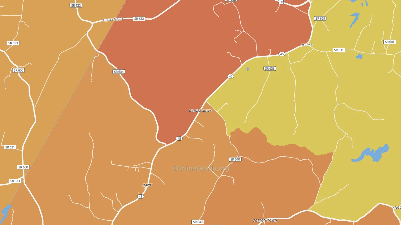 Guinea Mills, VA Map of Arson Rates