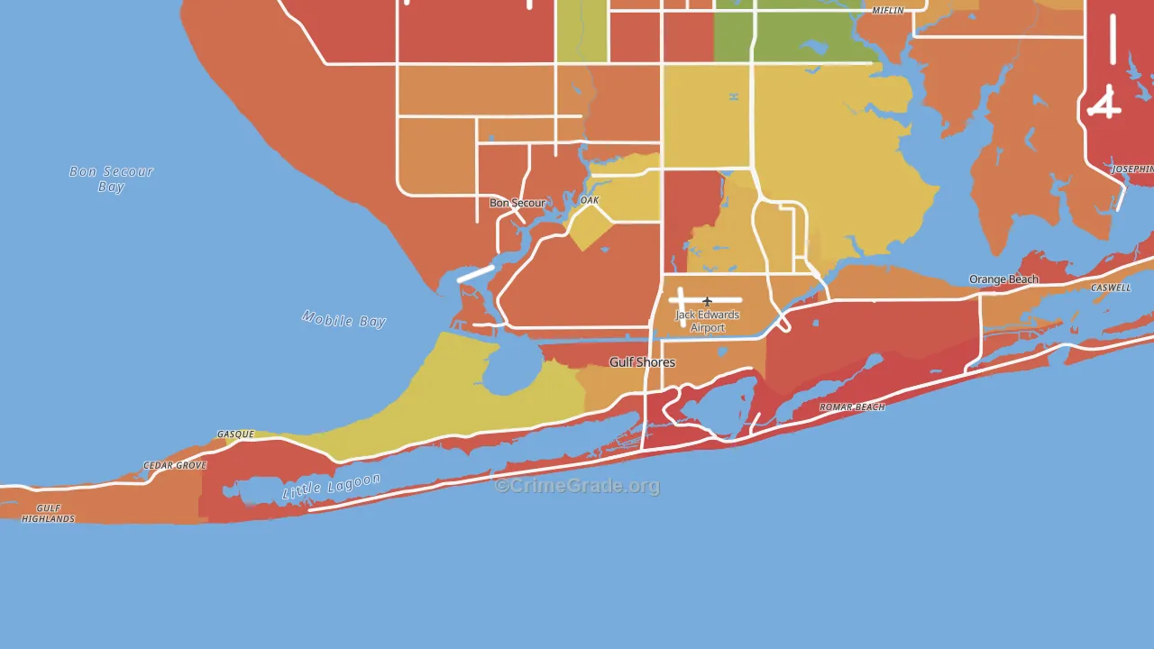 Gulf Shores, AL Map of Arson Rates