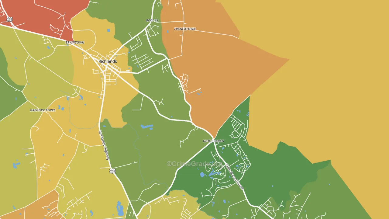 Gum Branch, NC Map of Arson Rates