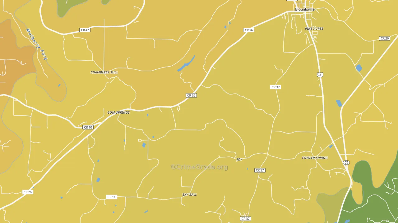 Gum Springs, AL Map of Arson Rates