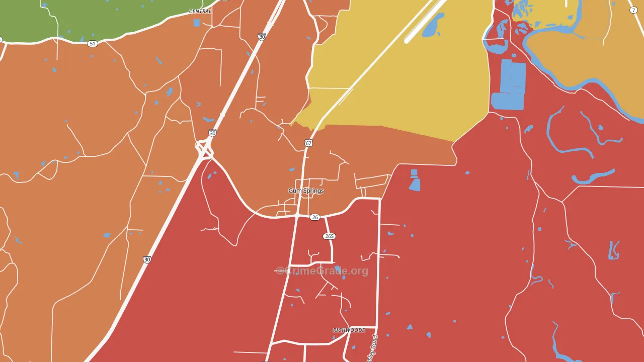 Gum Springs, AR Map of Arson Rates