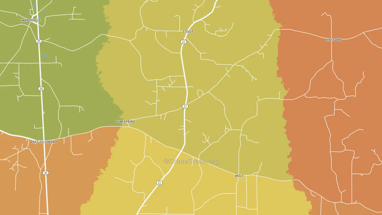 Gum Springs, MS Map of Arson Rates