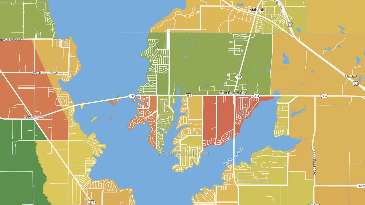 Gun Barrel City, TX Map of Arson Rates