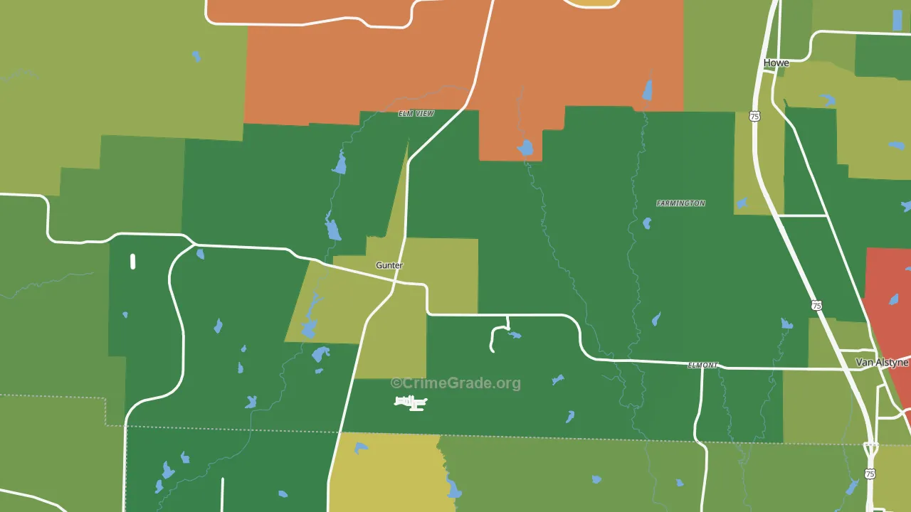 Gunter, TX Map of Arson Rates