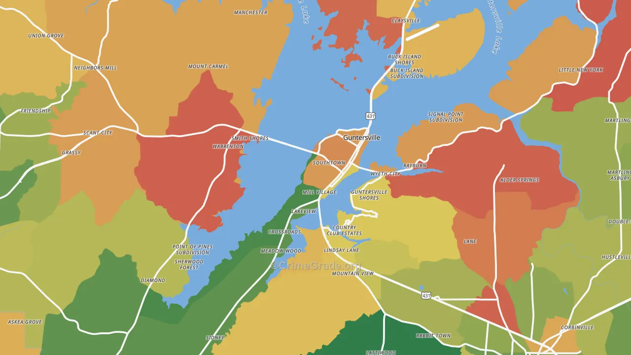 Guntersville, AL Map of Arson Rates