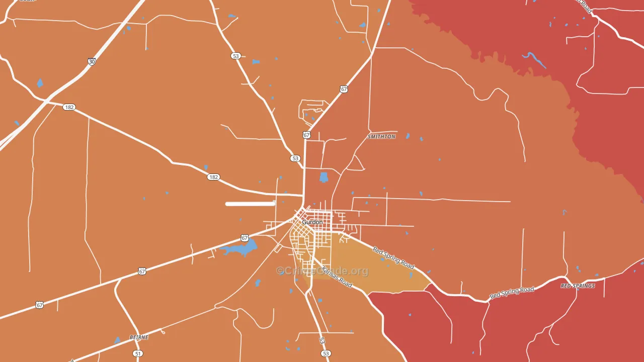 Gurdon, AR Map of Arson Rates