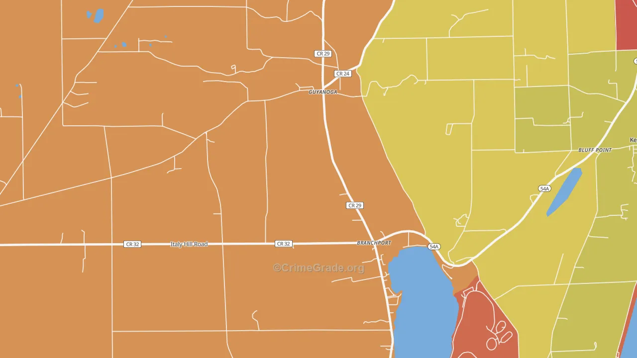 Guyanoga, NY Map of Arson Rates