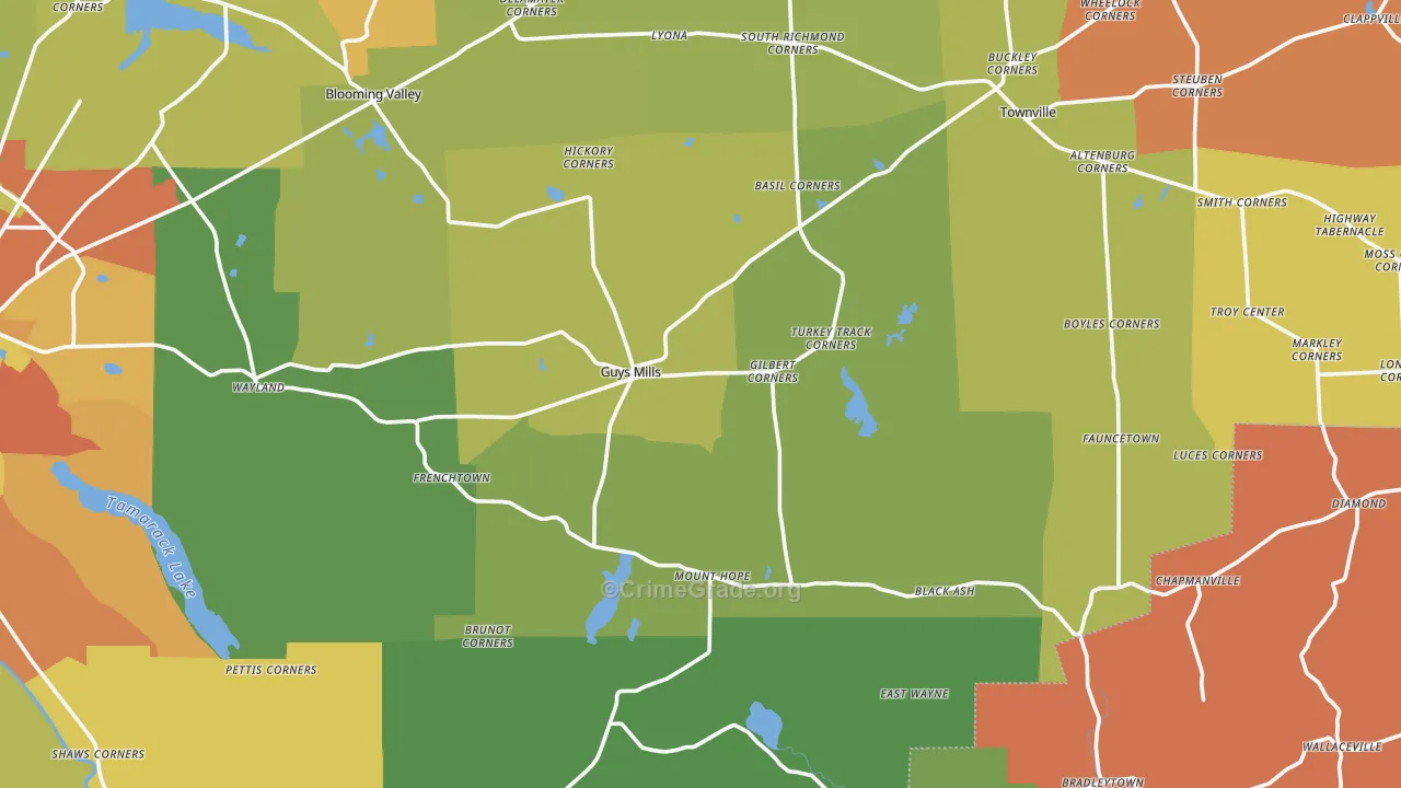 Guys Mills, PA Map of Arson Rates