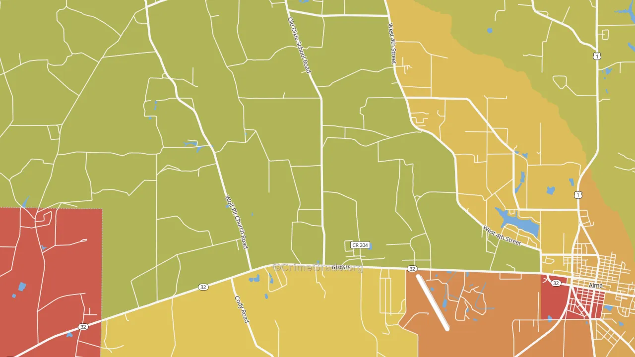 Guysie, GA Map of Arson Rates