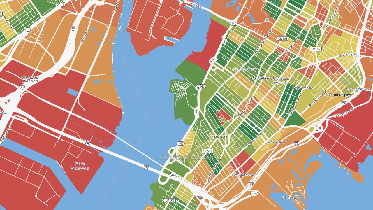 Hackensack Riverfront, Jersey City, NJ Map of Arson Rates