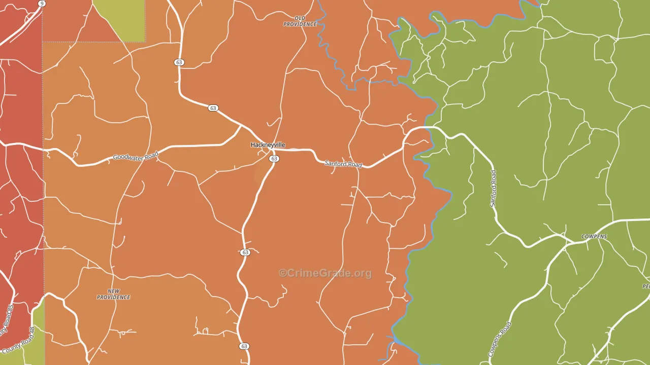 Hackneyville, AL Map of Arson Rates