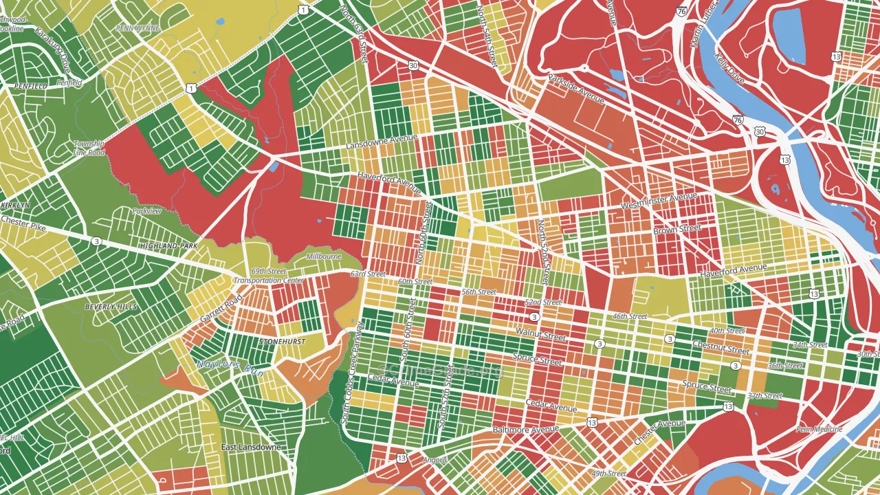 Haddington, Philadelphia, PA Map of Arson Rates
