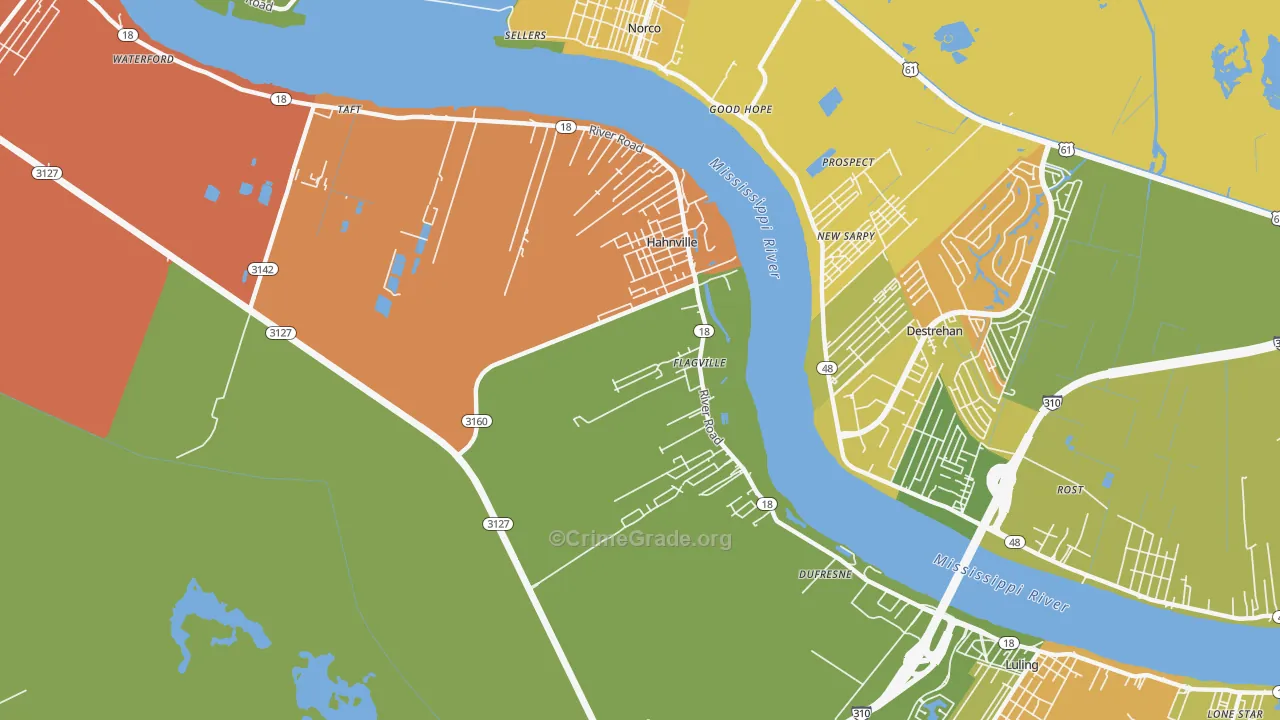 Hahnville, LA Map of Arson Rates
