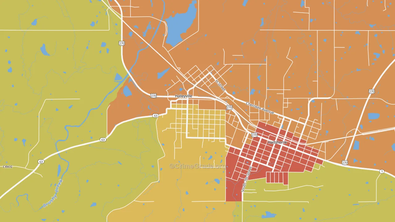 Haileyville, OK Map of Arson Rates