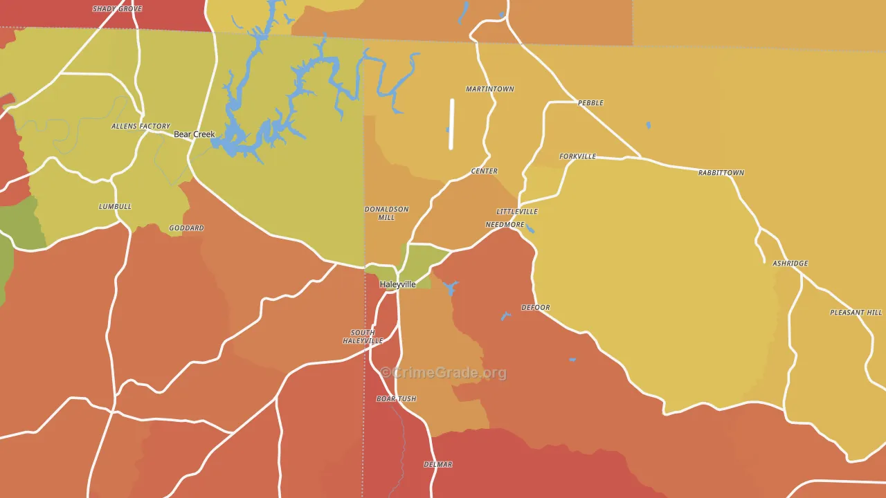Haleyville, AL Map of Arson Rates