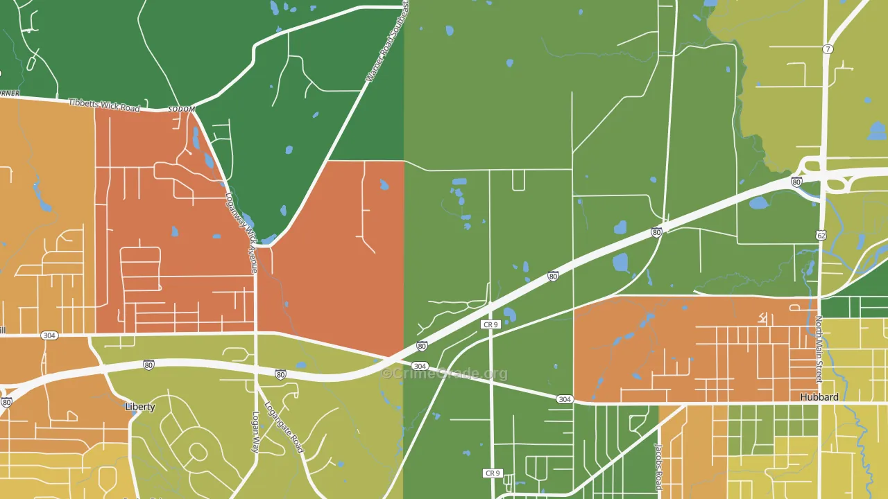 Halls Corners, OH Map of Arson Rates