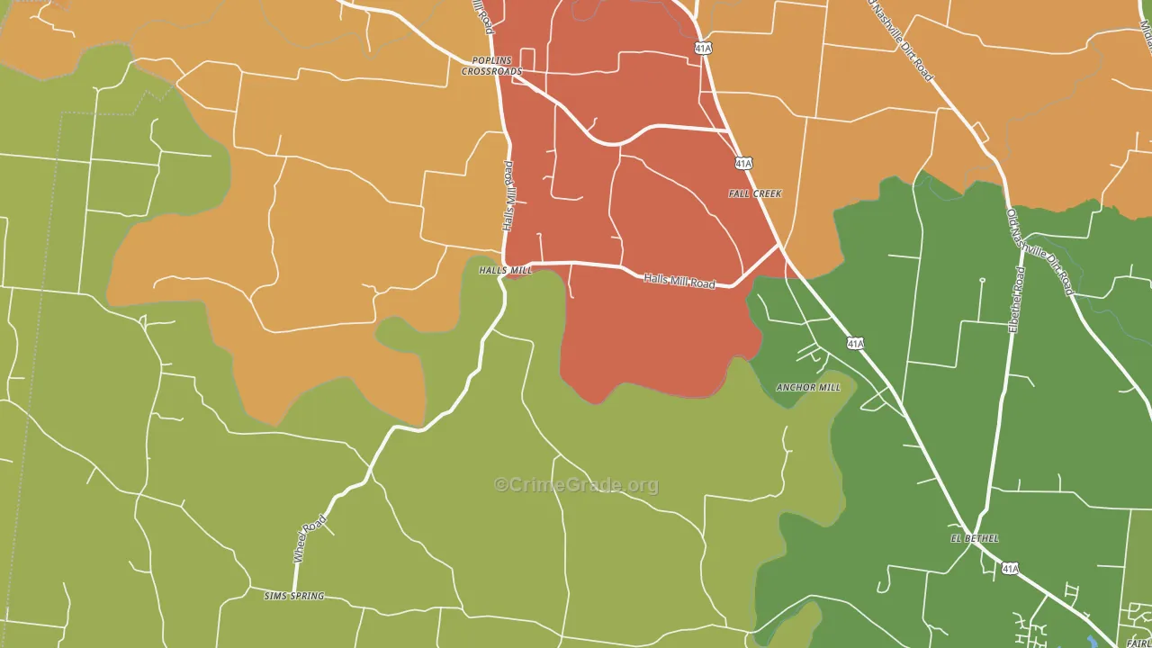 Halls Mill, TN Map of Arson Rates