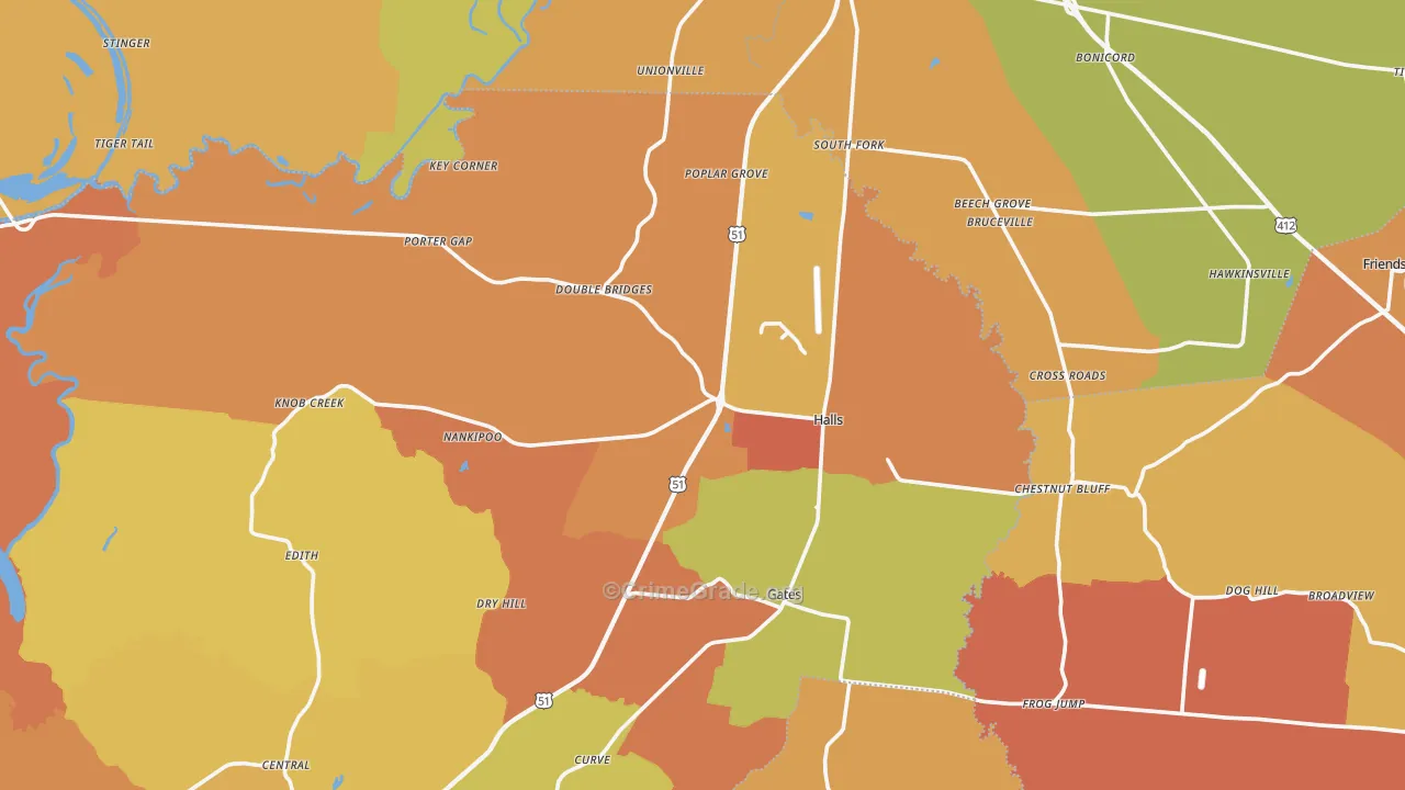 Halls, TN Map of Arson Rates