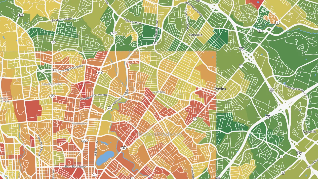 Hamilton Area, Baltimore, MD Map of Arson Rates