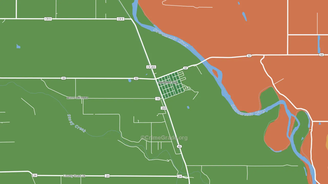 Hamilton City, CA Map of Arson Rates