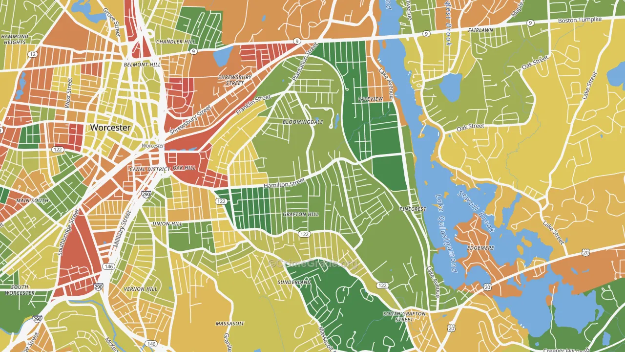 Hamilton, Worcester, MA Map of Arson Rates