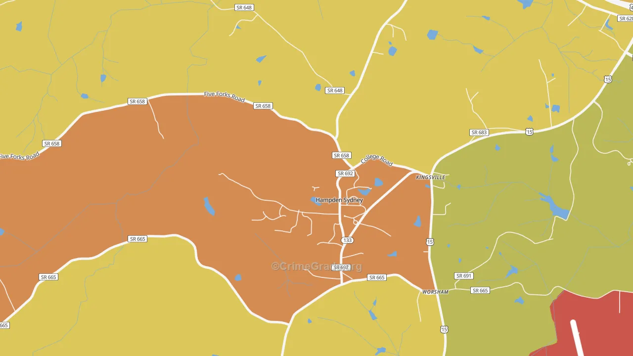 Hampden-Sydney, VA Map of Arson Rates