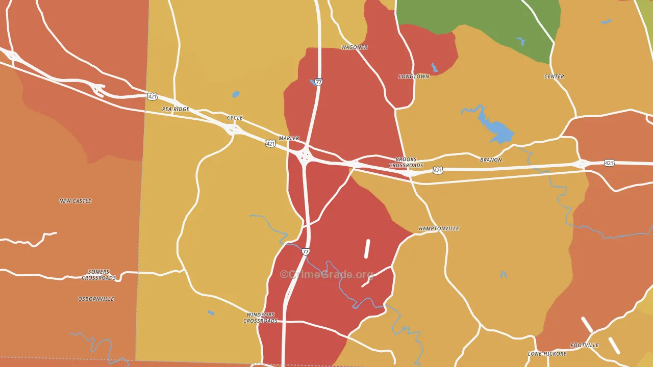 Hamptonville, NC Map of Arson Rates