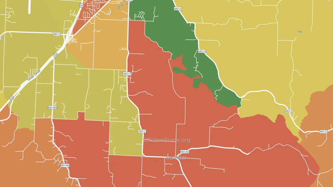 Hams Prairie, MO Map of Arson Rates