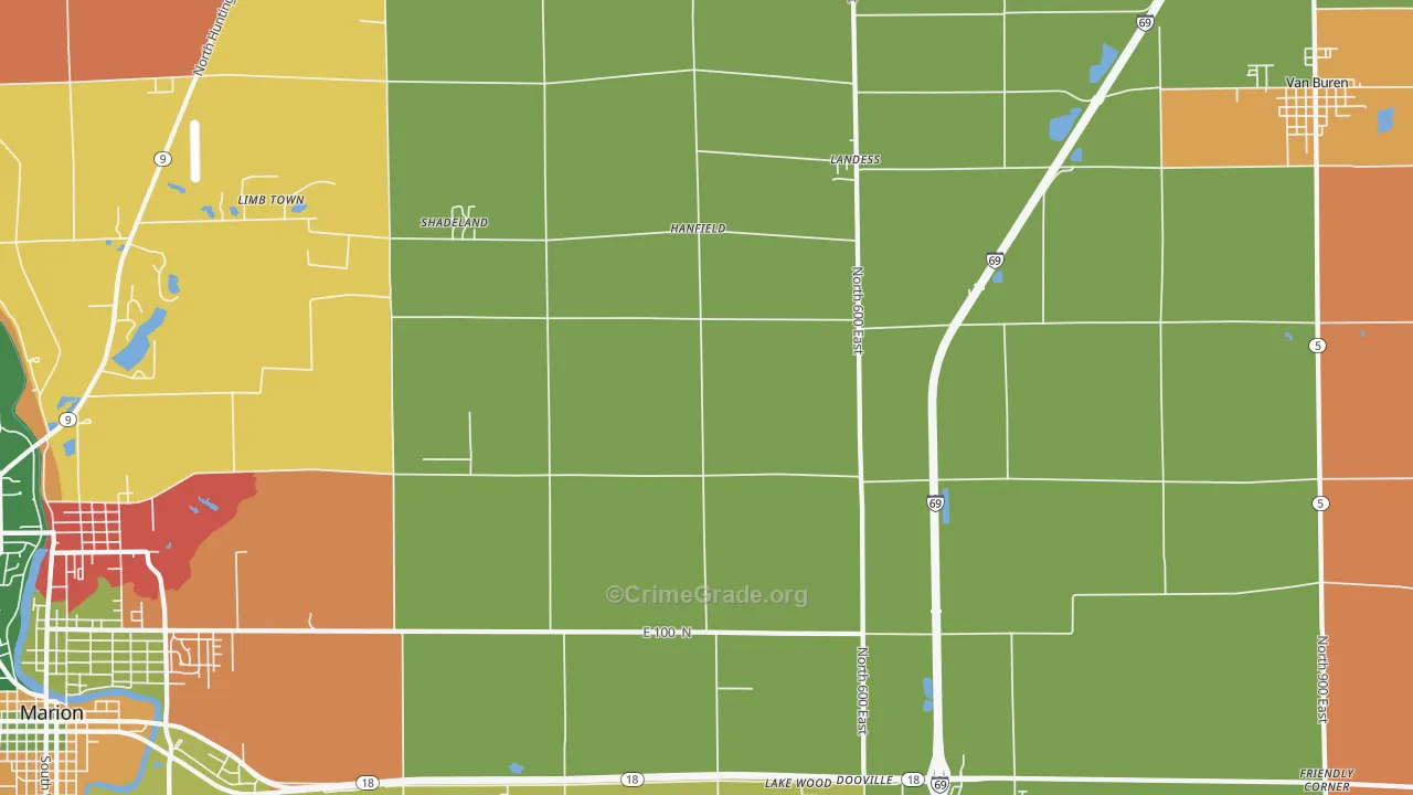 Hanfield, IN Map of Arson Rates