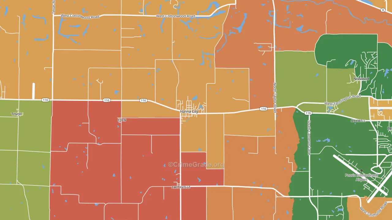 Hanna City, IL Map of Arson Rates