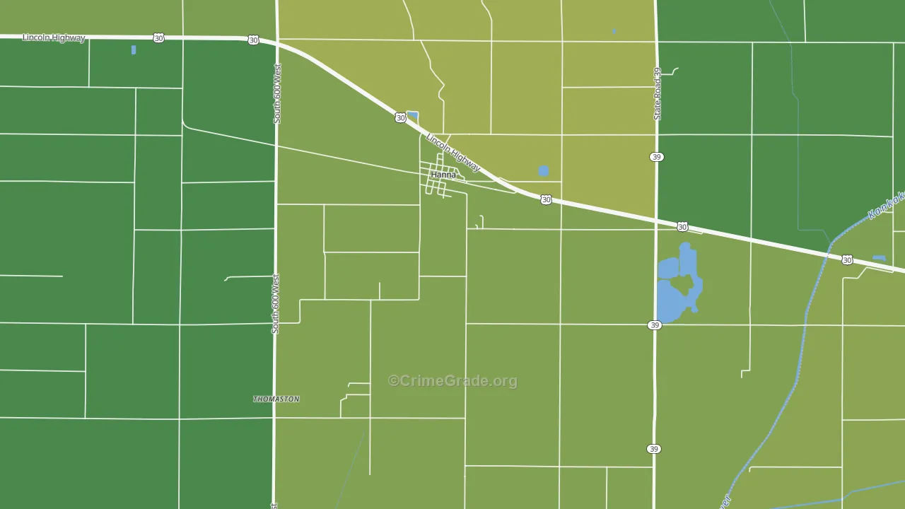 Hanna, IN Map of Arson Rates