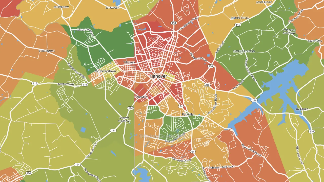 Hanover, PA Map of Arson Rates