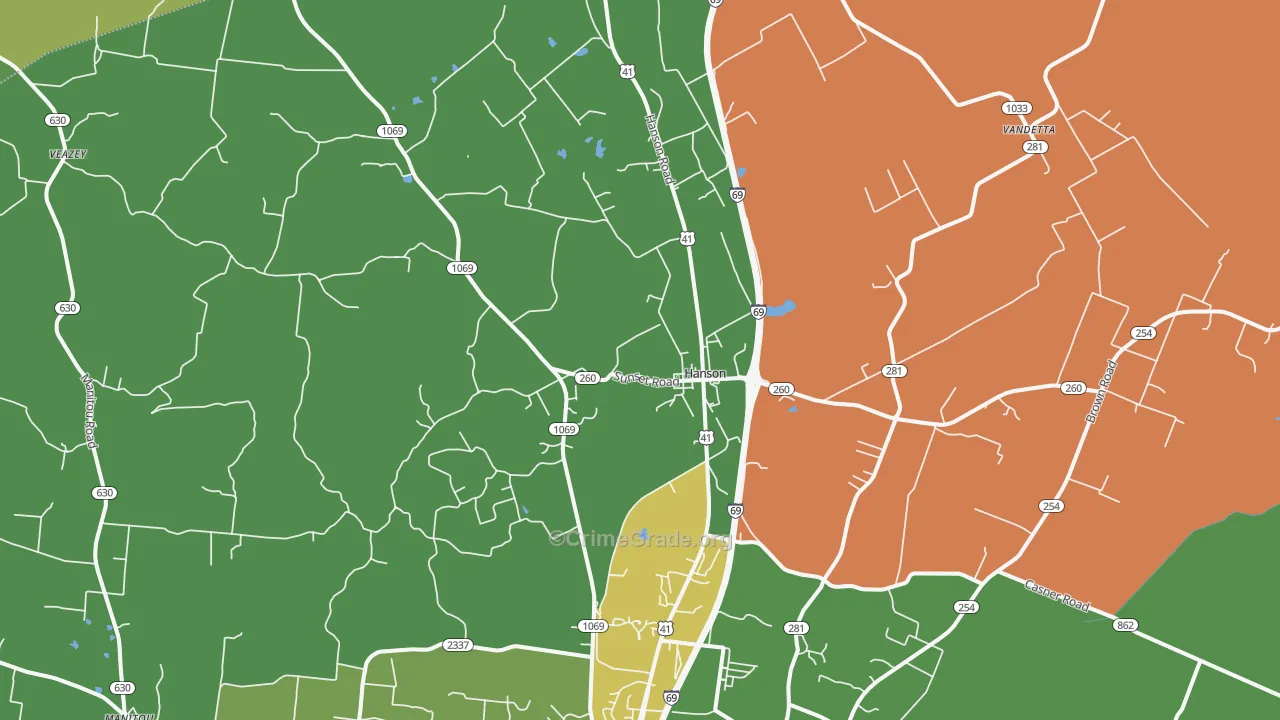 Hanson, KY Map of Arson Rates