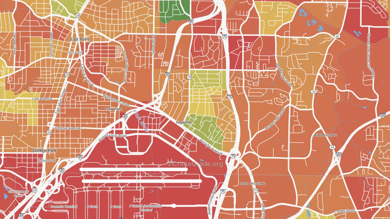Hapeville, GA Map of Arson Rates