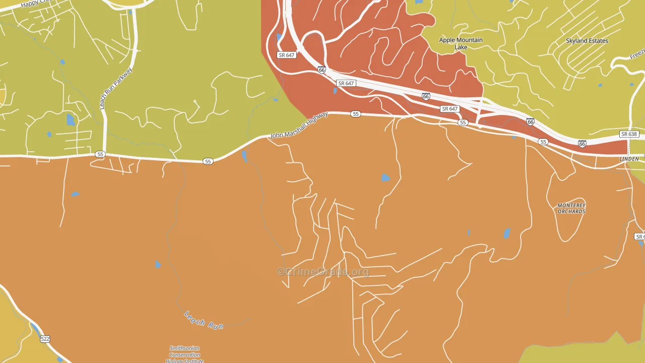 Happy Creek, VA Map of Arson Rates