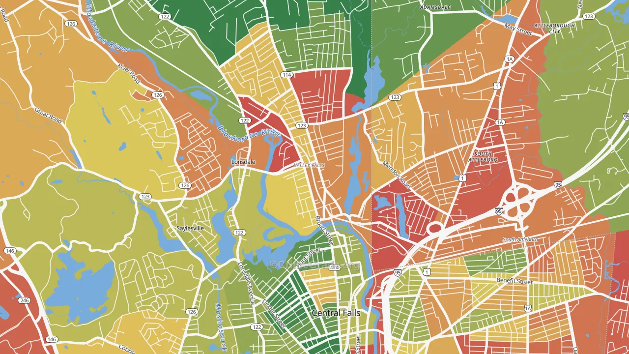 Happy Hollow, Valley Falls, RI Map of Arson Rates