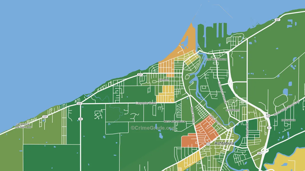 Harbor, Ashtabula, OH Map of Arson Rates