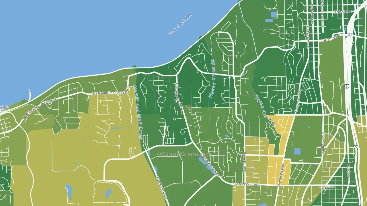 Harborview-Seahurst-Glenhaven, Everett, WA Map of Arson Rates