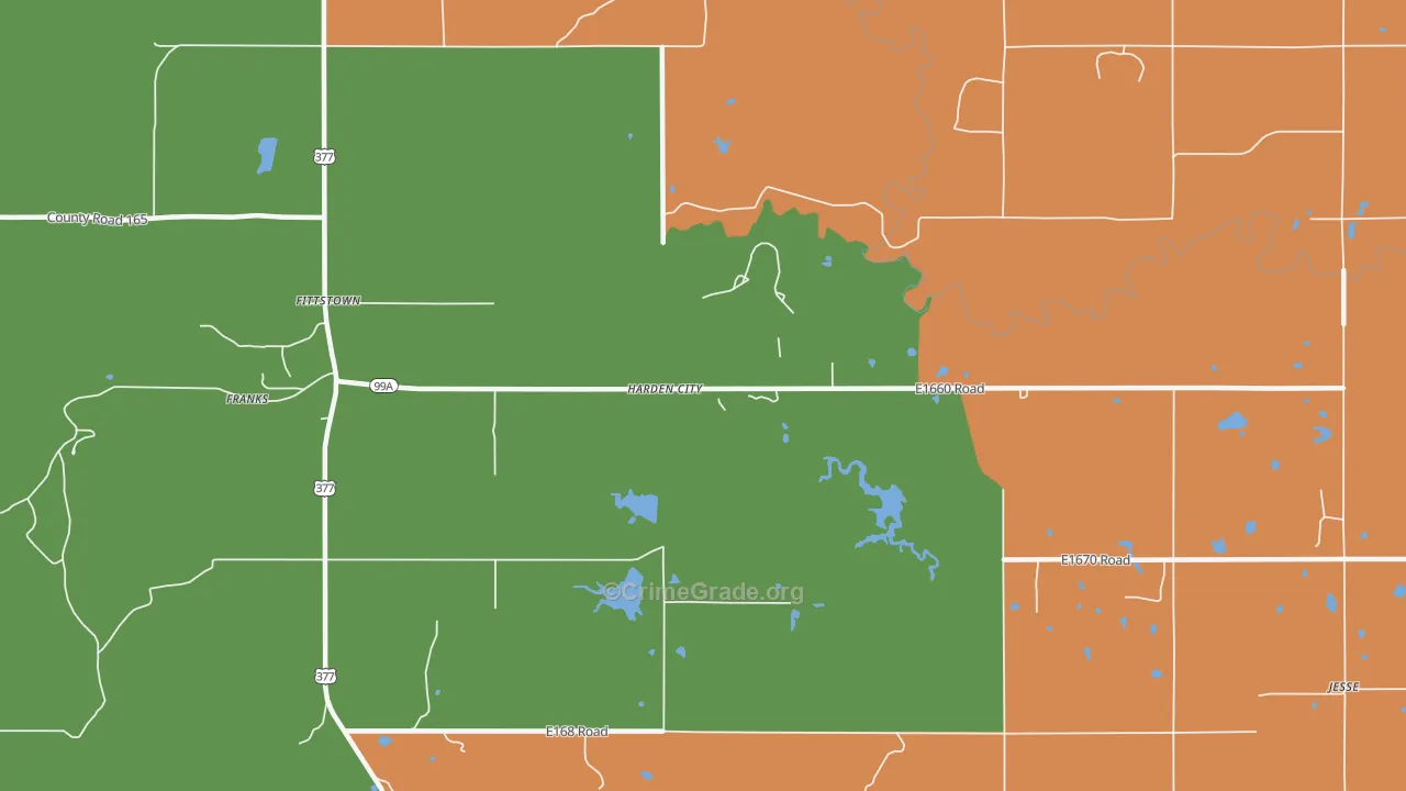 Harden City, OK Map of Arson Rates
