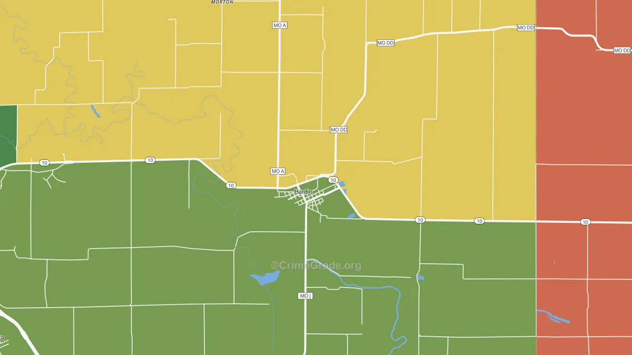 Hardin, MO Map of Arson Rates