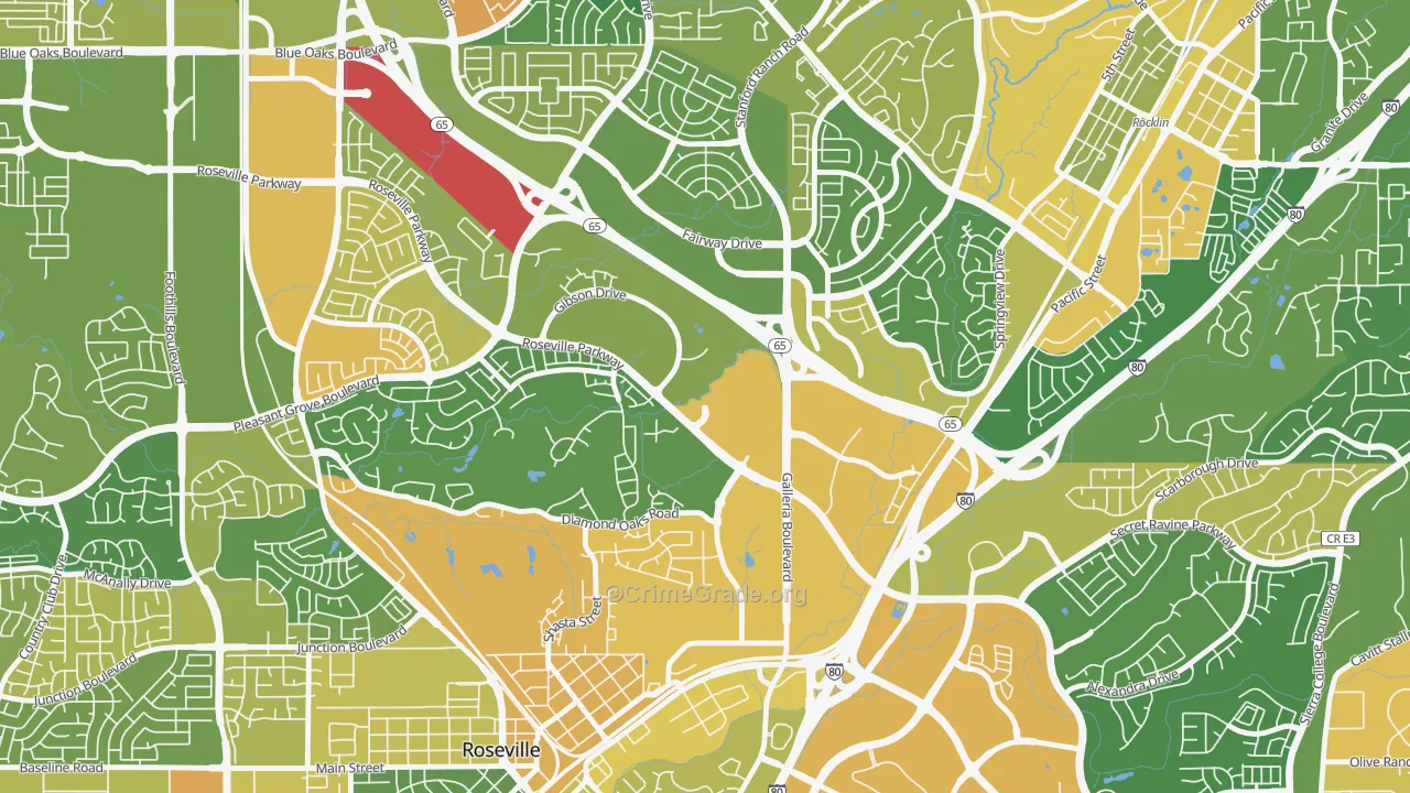 Harding, Roseville, CA Map of Arson Rates