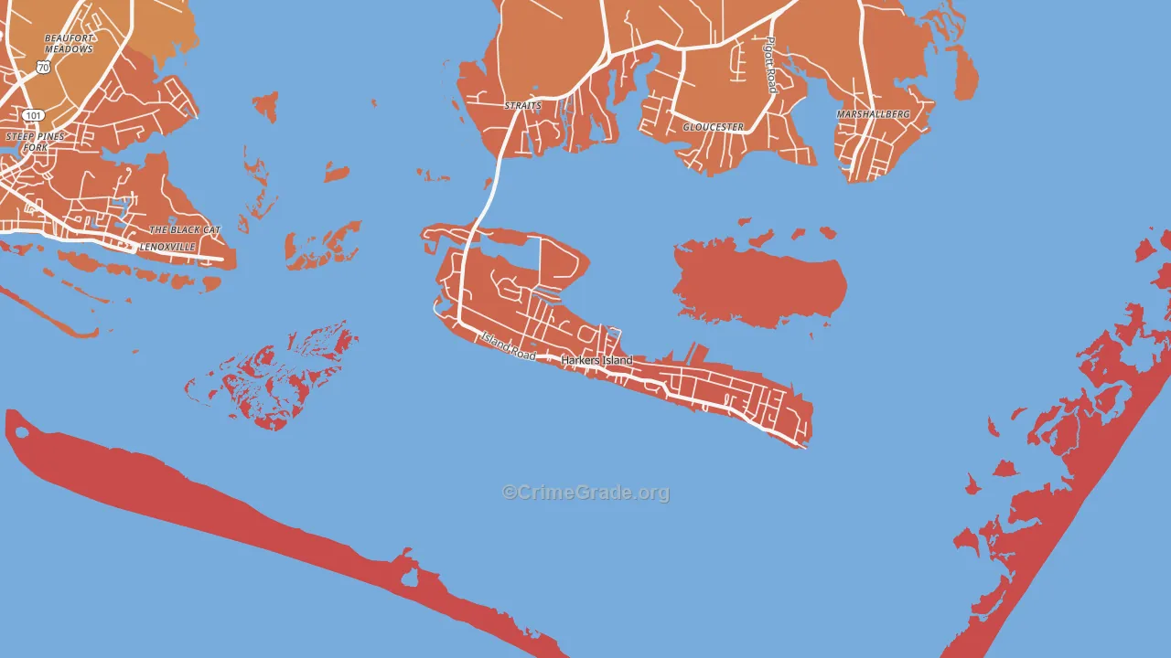 Harkers Island, NC Map of Arson Rates