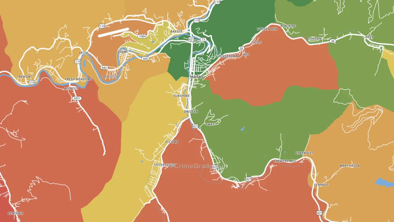 Harlan, KY Map of Arson Rates